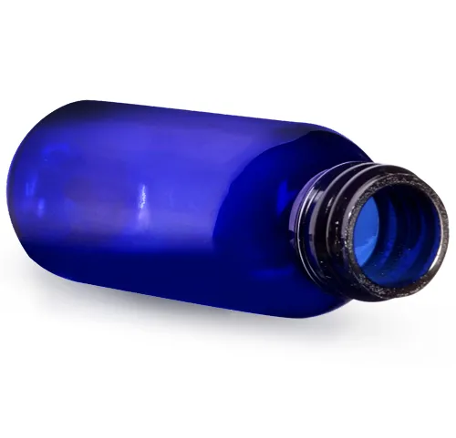 Blue Plastic Bottles, 1 oz PET Cosmo Round Bottles w/ White Child Resistant Droppers 