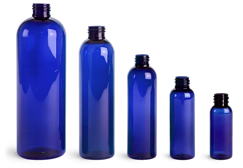 PET  Blue Cosmo Round Bottles (Bulk), Caps Not Included