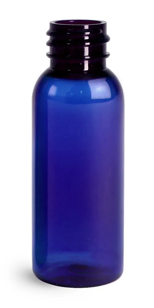 1 oz Blue PET Cosmo Round Bottles (Bulk), Caps NOT Included