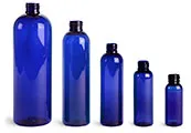 PET Plastic Bottles, Blue Cosmo Round Bottles (Bulk), Caps Not Included