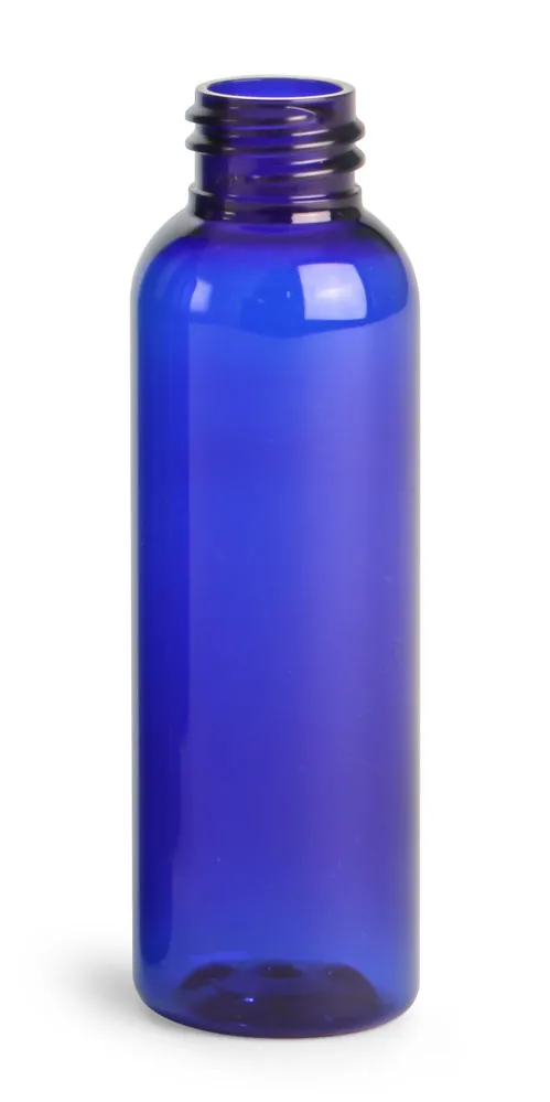 2 oz Blue PET Cosmo Round Bottles (Bulk), Caps Not Included