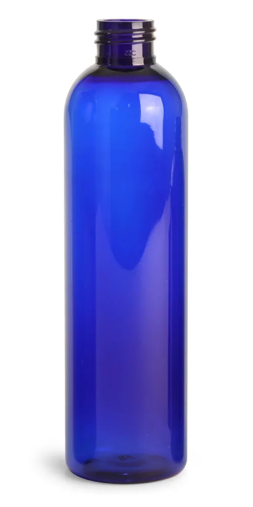 8 oz Blue PET Cosmo Round Bottles (Bulk), Caps Not Included