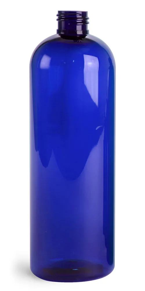 16 oz Blue PET Cosmo Round Bottles (Bulk), Caps NOT Included