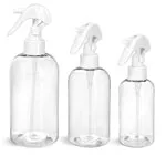 PET  Clear Boston Round Bottles w/ White Mini Trigger Sprayers