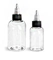 PET Plastic Bottles, Clear Boston Round Bottles w/ Black/Natural Induction Lined Twist Top Caps