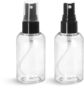 PET Clear Boston Round Bottles w/ Smooth Black Fine Mist Sprayers