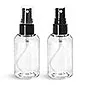 PET Plastic Bottles, Clear Boston Round Bottles w/ Smooth Black Fine Mist Sprayers