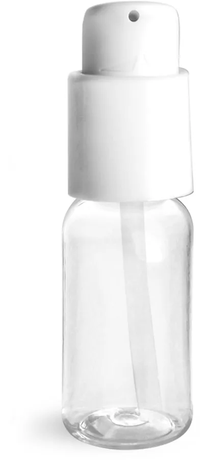 16oz Clear Glass Boston Round Bottles (White Lotion Pump) - 12/Case, Clear Type III 28-400