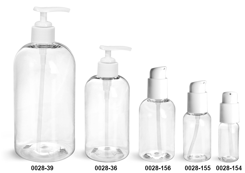 Download Sks Bottle Packaging Plastic Bottles Clear Pet Boston Round Bottles With White Lotion Pumps Treatment Pumps