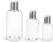 PET Clear Boston Round Bottles w/ Silver Disc Top Caps