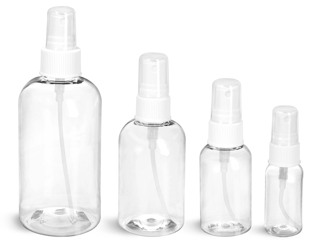 PET  Clear Boston Round Bottles w/ White Fine Mist Sprayers