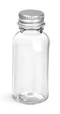 1 oz Clear PET Boston Round Bottles w/ Lined Aluminum Caps