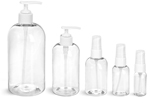 Clear PET Boston Round Bottles With White Treatment Pumps