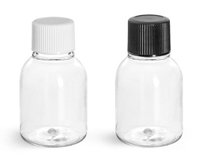 PET Plastic Bottles, Clear Modern Round Amenity Bottles w/ Caps