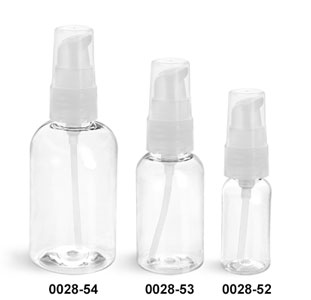 Plastic Bottles, Clear PET Boston Round Bottles With Natural Treatment Pumps