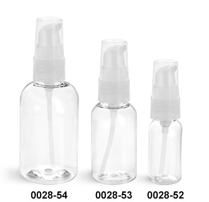 Plastic Bottles, Clear PET Boston Round Bottles With Natural Treatment Pumps