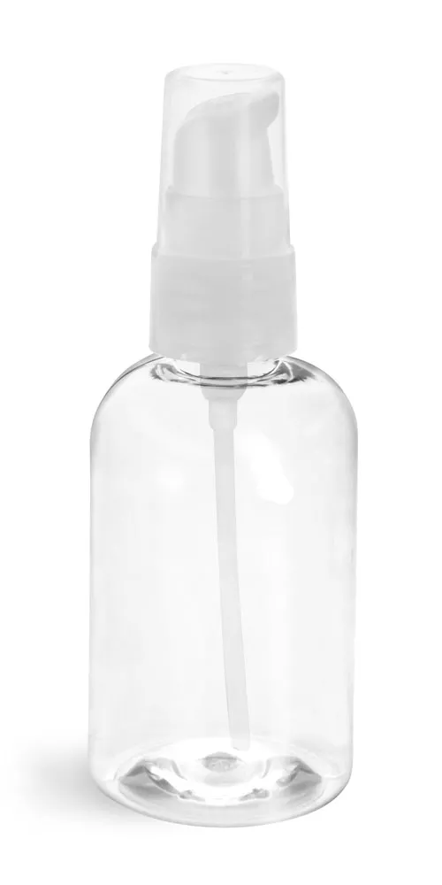 4 oz Clear PET Boston Round Bottles w/ Natural Treatment Pumps