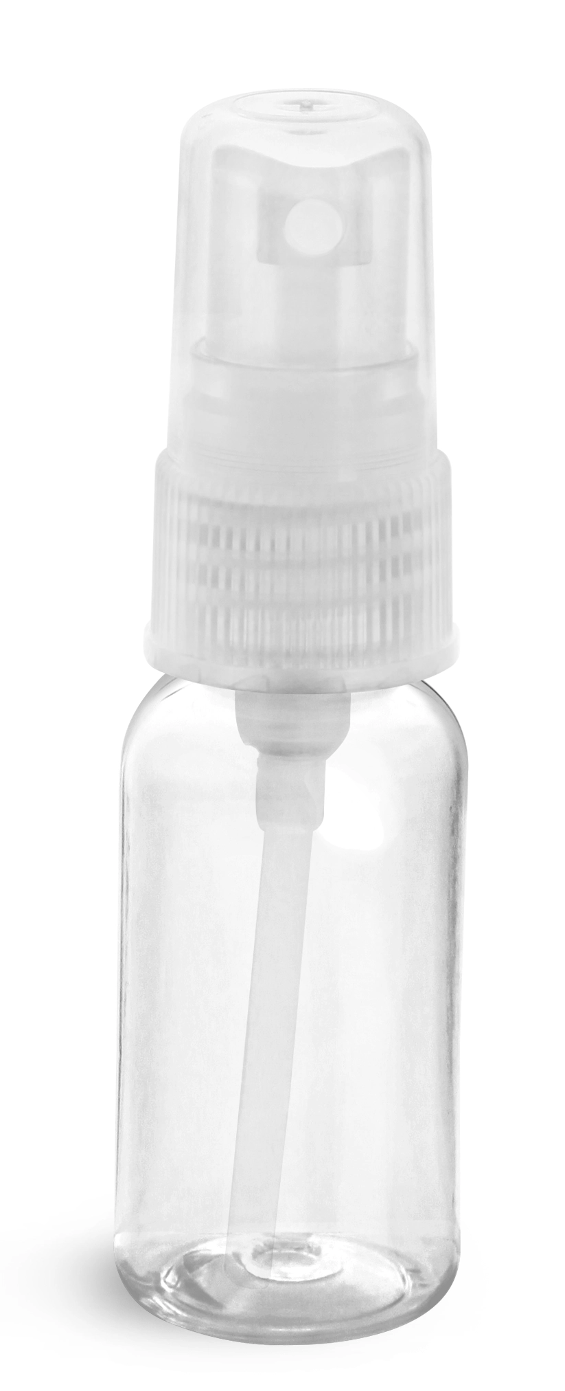 1 oz Clear PET Boston Round Bottles w/ Natural Fine Mist Sprayers