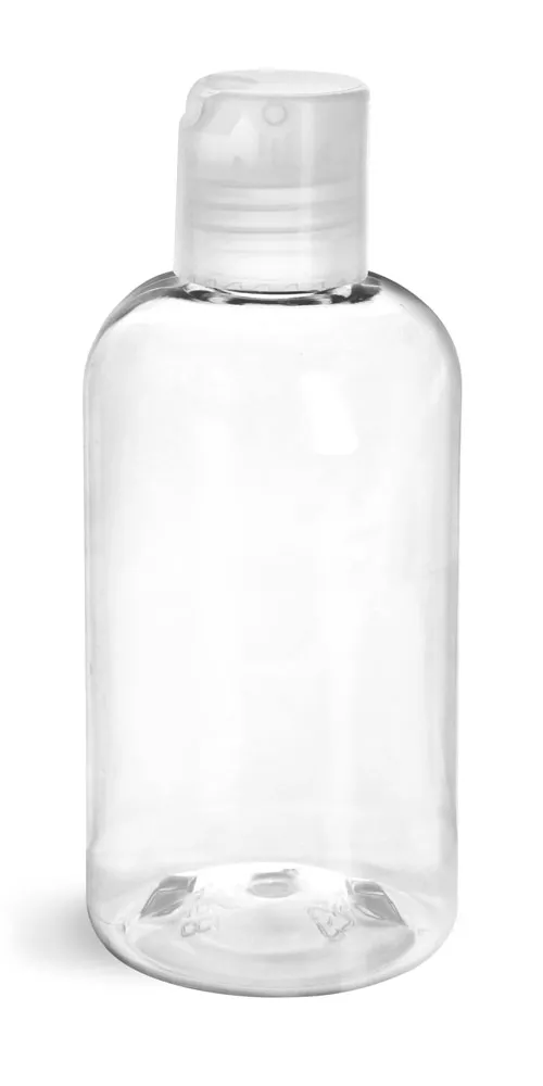 8 oz Clear PET Boston Round Bottles w/ Natural Disc Top Caps