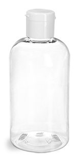 Plastic Bottles, Clear PET Boston Round Bottles w/ White Snap Caps