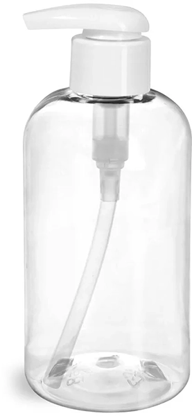 PET Clear Boston Round Bottles w/ 2 cc White Lotion Pumps