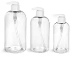 Clear PET Boston Round Bottles w/ 2 cc White Lotion Pumps