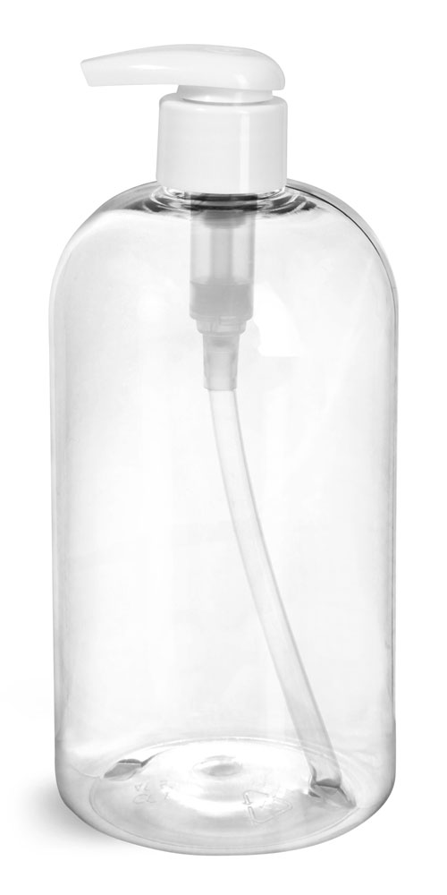 Download Sks Bottle Packaging 16 Oz Clear Pet Boston Round Bottles W White Lotion Pumps