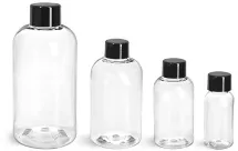 PET Clear Boston Round Bottles w/ Black Smooth Lined Caps