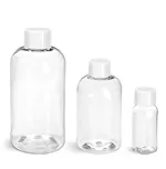 PET  Clear Boston Round Bottles w/ White Smooth Lined Caps