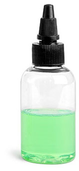2 oz Clear PET Boston Rounds w/ Black Twist Top Caps