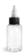 2 oz Clear PET Boston Rounds w/ Black / Natural Twist Top Caps
