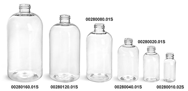 Clear PET Boston Round Bottles (Bulk), Caps NOT Included