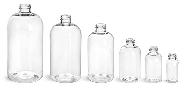 Clear PET Boston Round Bottles (Bulk), Caps NOT Included