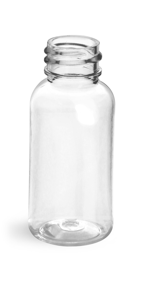 1 oz Clear PET Boston Round Bottles (Bulk), Caps NOT Included