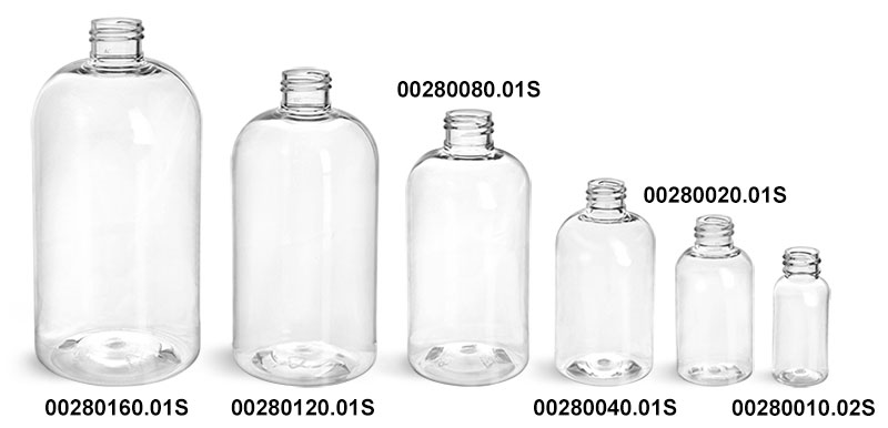 Clear PET Boston Round Bottles (Bulk), Caps NOT Included