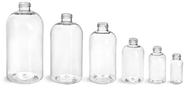 Clear PET Boston Round Bottles (Bulk), Caps NOT Included