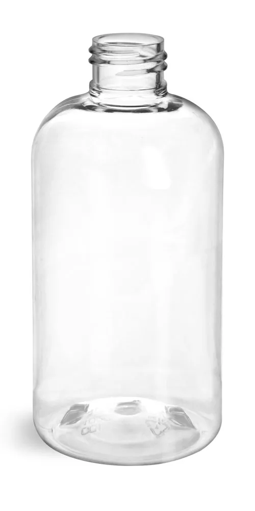 8 oz Clear PET Boston Round Bottles (Bulk), Caps NOT Included