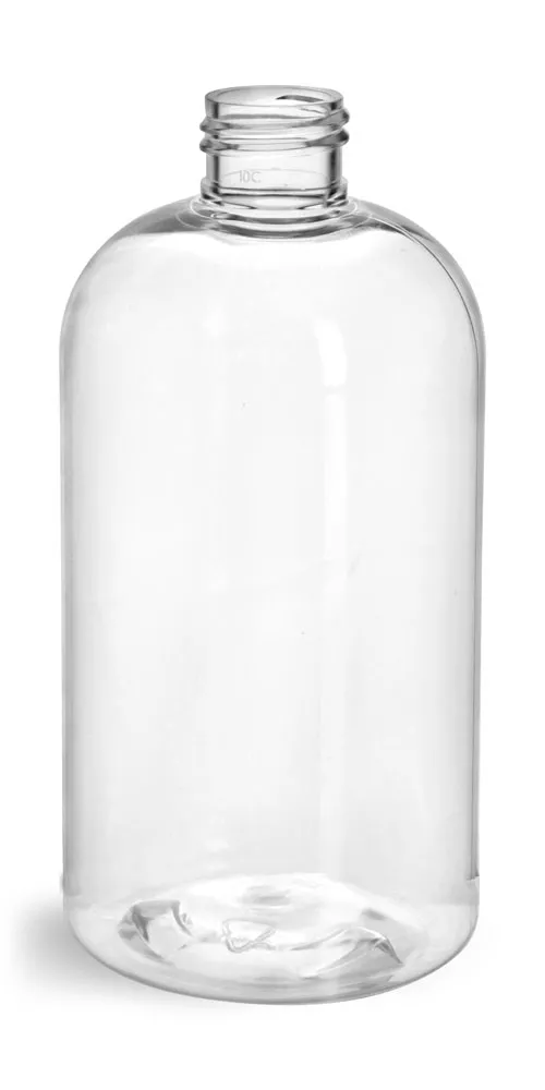 12 oz Clear PET Boston Round Bottles (Bulk), Caps NOT Included