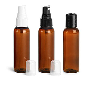 Plastic Bottles, Amber PET Cosmo Round Bottles With Caps