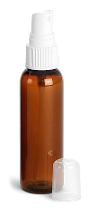 2 OZ W/ WHITE RIBBED SPRAYER AMBER PET COSMO W/ WHITE FINE MIST SPRAYER