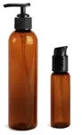 Amber PET Cosmo Round Bottles w/ Black Lotion Pumps & Treatment Pumps