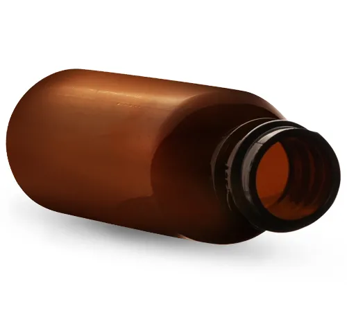 Amber Plastic Bottles, 1 oz PET Cosmo Round Bottles w/ Black Child Resistant Droppers  