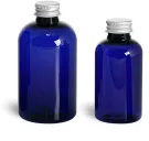 Blue PET Boston Round Bottles w/ Lined Aluminum Caps