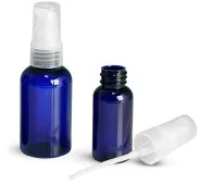 Blue PET Boston Round Bottles w/ Natural Treatment Pumps