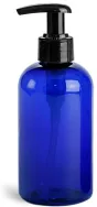 Blue PET Boston Round Bottles w/ 2 cc Black Lotion Pumps