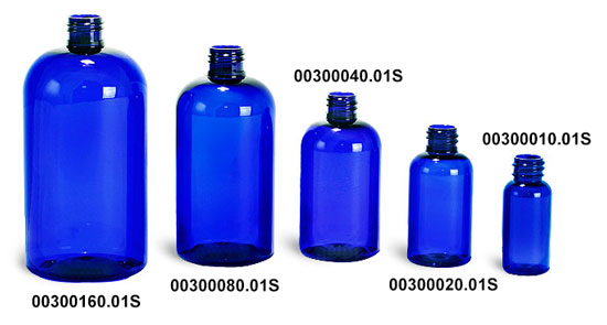 Blue PET Boston Round Plastic Bottles (Bulk), Caps NOT Included