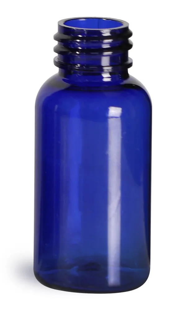 1 oz Blue PET Boston Round Bottles (Bulk), Caps NOT Included