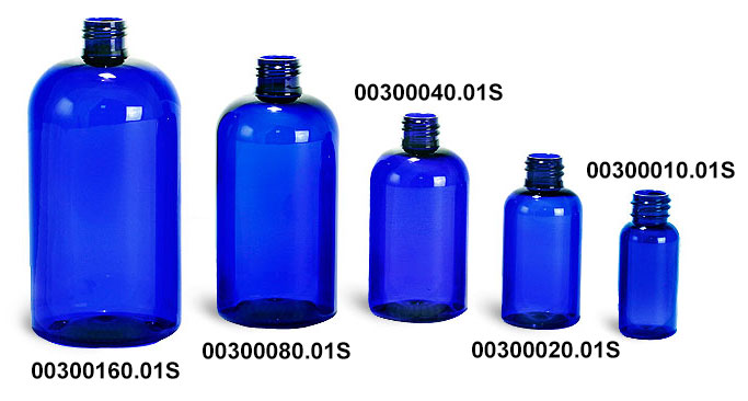 Blue PET Boston Round Plastic Bottles (Bulk), Caps NOT Included