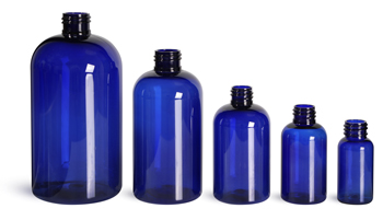 Blue PET Boston Round Plastic Bottles (Bulk), Caps NOT Included