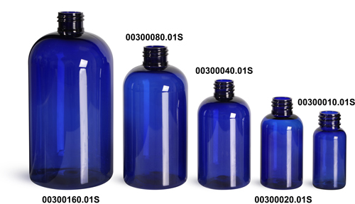 Blue PET Boston Round Plastic Bottles (Bulk), Caps NOT Included
